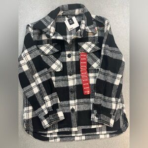 Members Mark Girls Black White Plaid Shacket Pockets Relaxed Fit Sz M 7/8 NEW